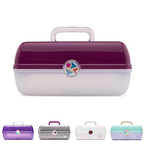 Caboodles On-The-Go Girl Makeup Box, Two-Tone Violet on Silver Sparkle, Hard Plastic Makeup Organizer Box, Built-In Mirror, Secure Latch for Safe Travel, Spacious Storage for Large Items