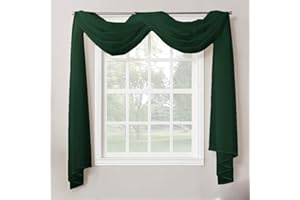 Decotex 1 Piece Sheer Voile Home Decor Fully Hemmed Scarf Valance Swag Topper (37" X 216", Hunter Green)