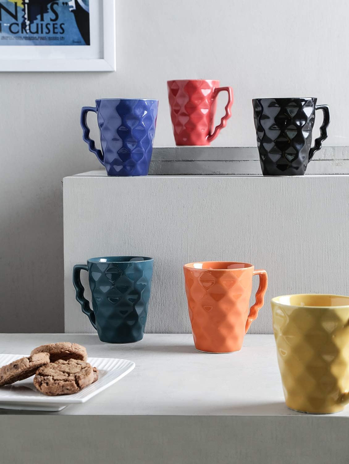 Tashveen Articles Studio Pottery Multi Colour Coffee Mugs Set of 6 Tea Cup Large Mugs (200 ML)
