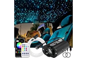 AKEPO Mini Size 6W Twinkle Fiber Optic Lights, 450pcs 0.03in 9.8ft/3m Optical Fiber Music Activated Starlight Headliner RGBW APP Control Optic Star Ceiling Light Kit for Home and Car