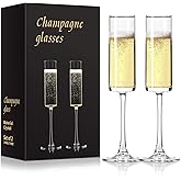 Ocean ice Glass Champagne Flutes Glass, Straight Champagne Glasses Set of 2, Stemmed Mimosa Glasses 7oz, Hand Blown Champagne Flutes, Gifts for Weddings, Parties, Dishwasher Cleaning Christmas