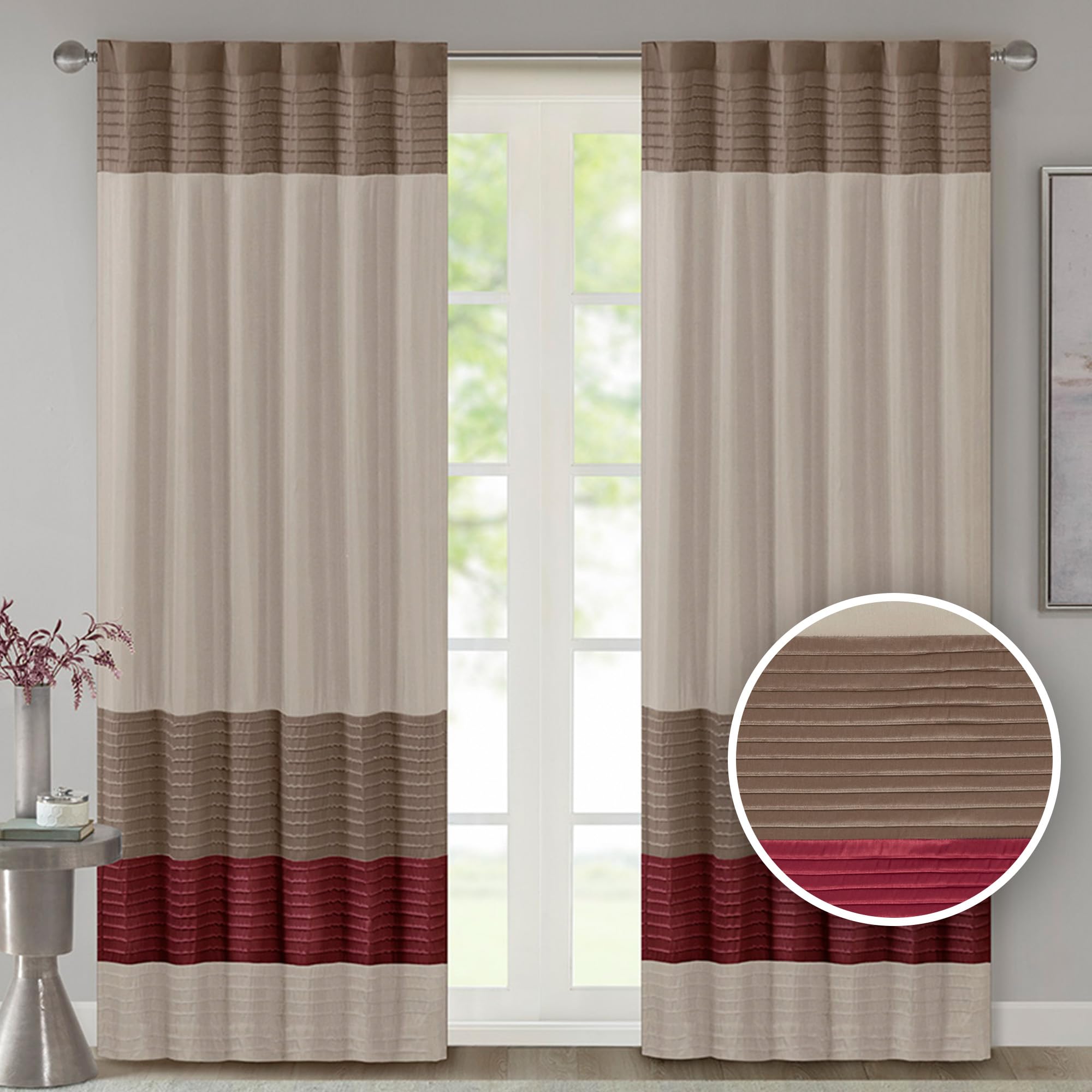 Madison Park Amherst Faux Silk Rod Pocket Curtain With Privacy Lining for Living Room, Window Drapes for Bedroom and Dorm, 50x84, Red