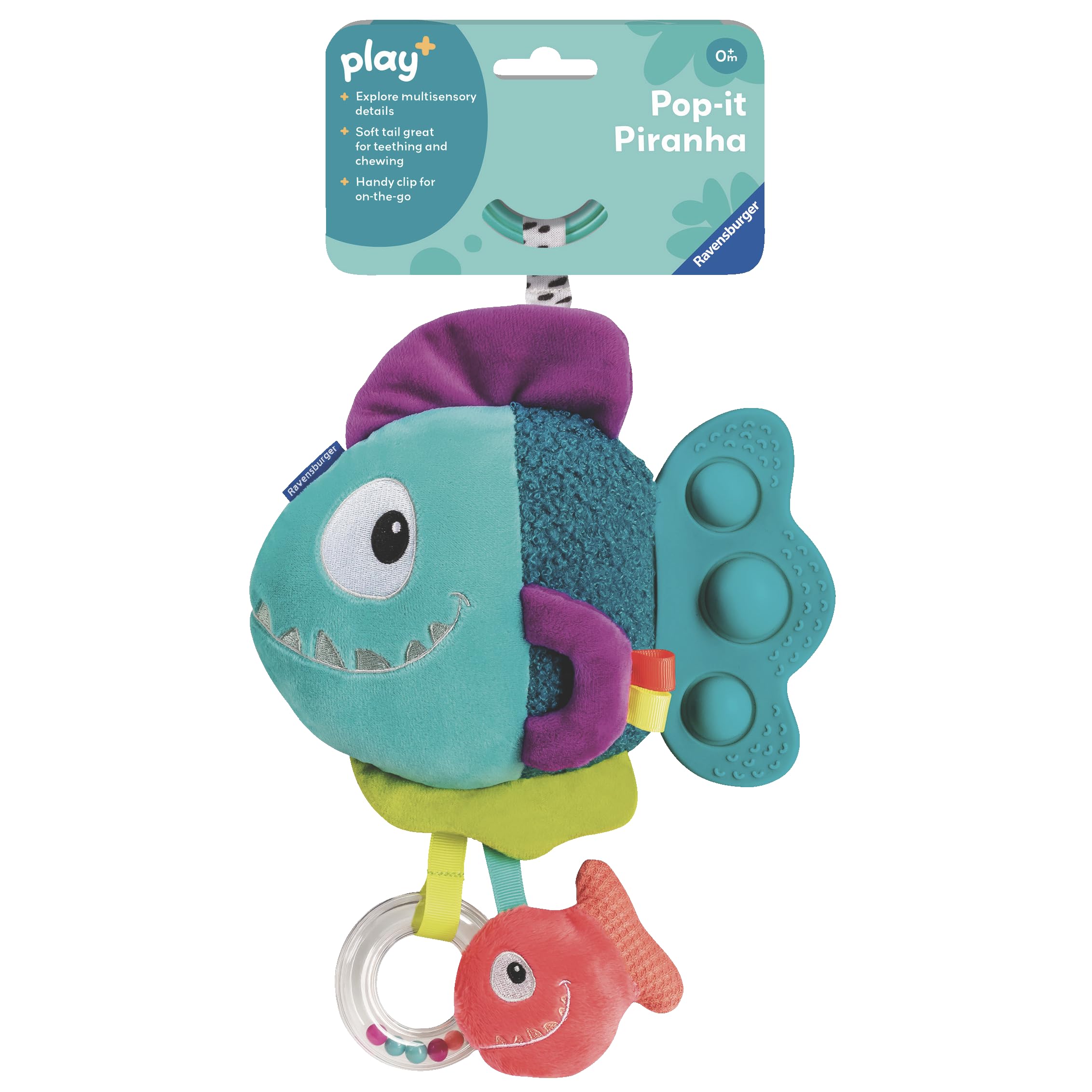 Ravensburger Play+ Pop-it Blue Piranha - New Born Sensory & Development Baby Toys 0-6 Months - Infant Gifts
