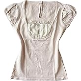 Grunge Emo Goth Shirts Y2k Lace Bow Coquette Babydoll Tops Women Vintage Graphic Tee 2000s Summer Crop Tops