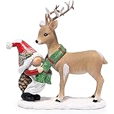 Hodao Christmas Gnome and Reindeer Figurine – Resin Holiday Decorations for Home, Indoor Table Decor, Cute Scandinavian Elf with Deer Ornament Gift for Family & Friends