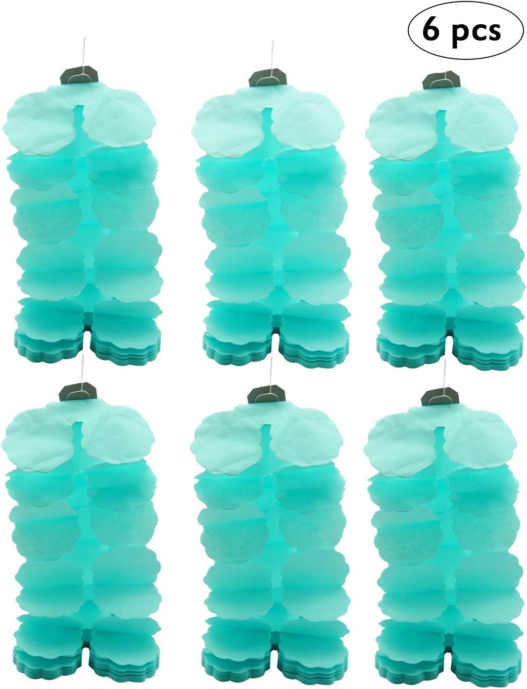 Reusable Blue Hanging Garland Four-Leaf Tissue Paper Flower Party Streamers for Christmas Party Wedding Decorations (10 Feet/3M Long Each), Pack of 6