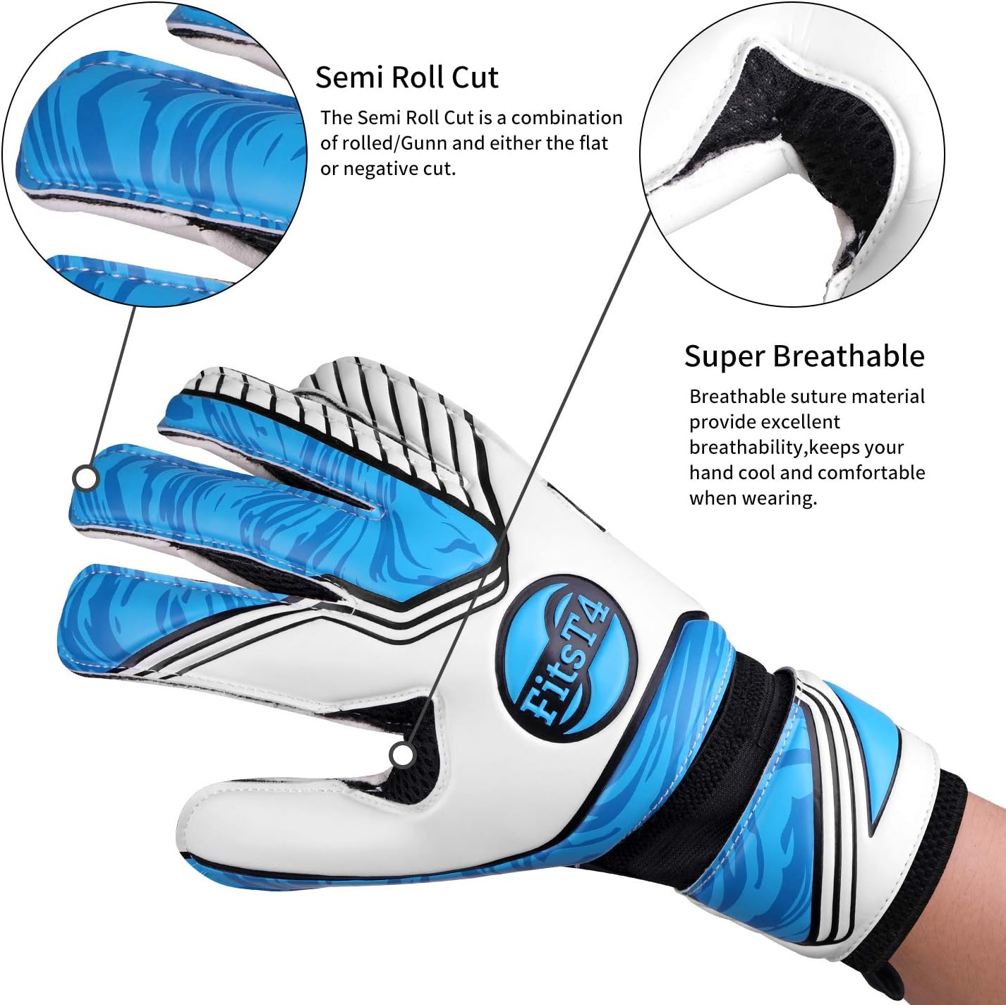 FitsT4 Soccer Goalie Gloves for Youth and Adult Goalie Goalkeeper