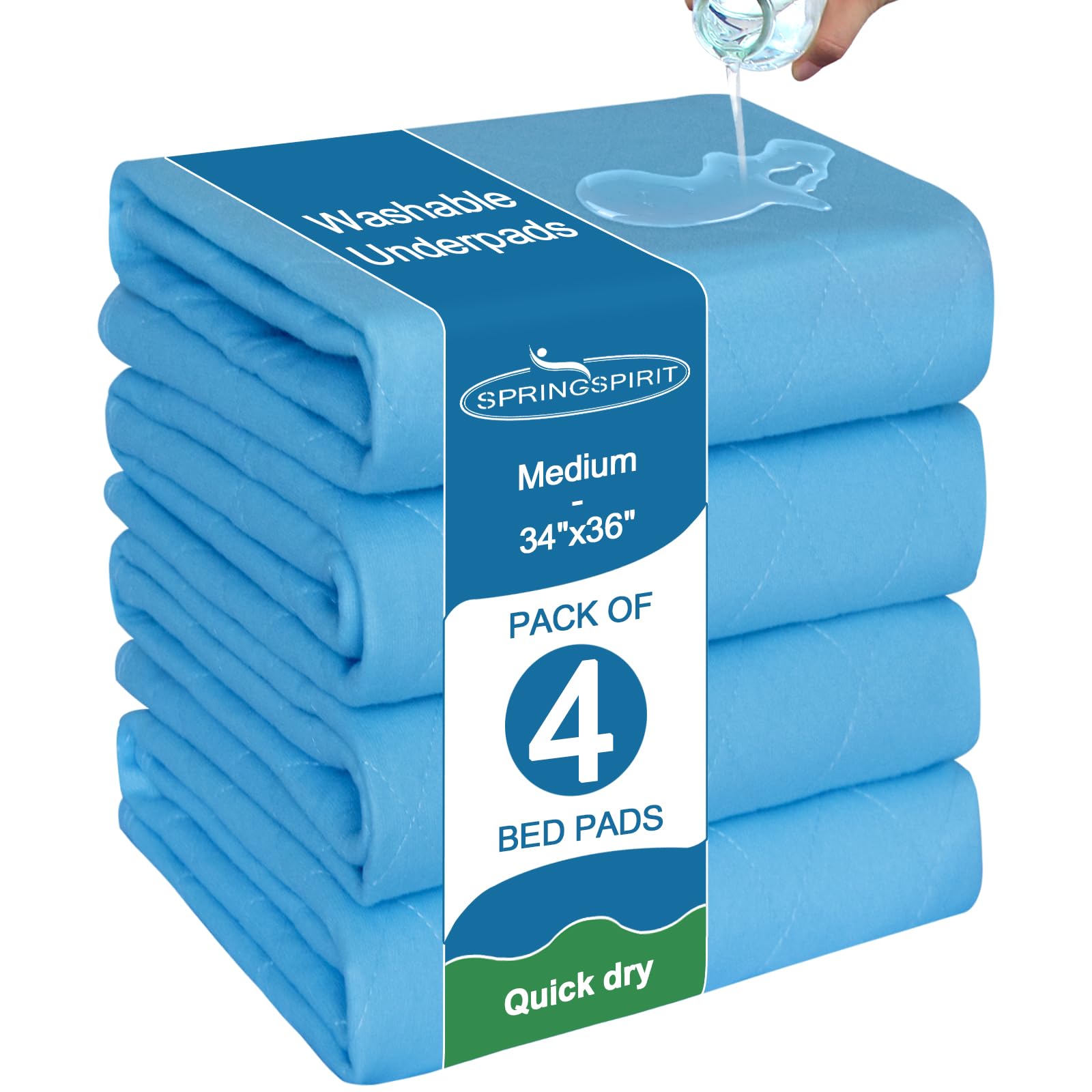 Photo 1 of Bed Pads Washable Waterproof 34'' x 36'' (Pack of 4), Reusable Incontinence Underpads for Adults, Washable Pee Pads, Great for Dogs, Cats, Bunny, Seniors Bed Pad, Blue
