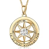 NORBU 925 Compass Necklace Gifts for Women Wife, 5A Cubic Zirconia Birthstone Womens Compass Necklace, Fine Jewelry as Anniversary Birthday Valentines Day Mothers Day Wedding Christmas Gifts for Her, I'd Be Lost Without You