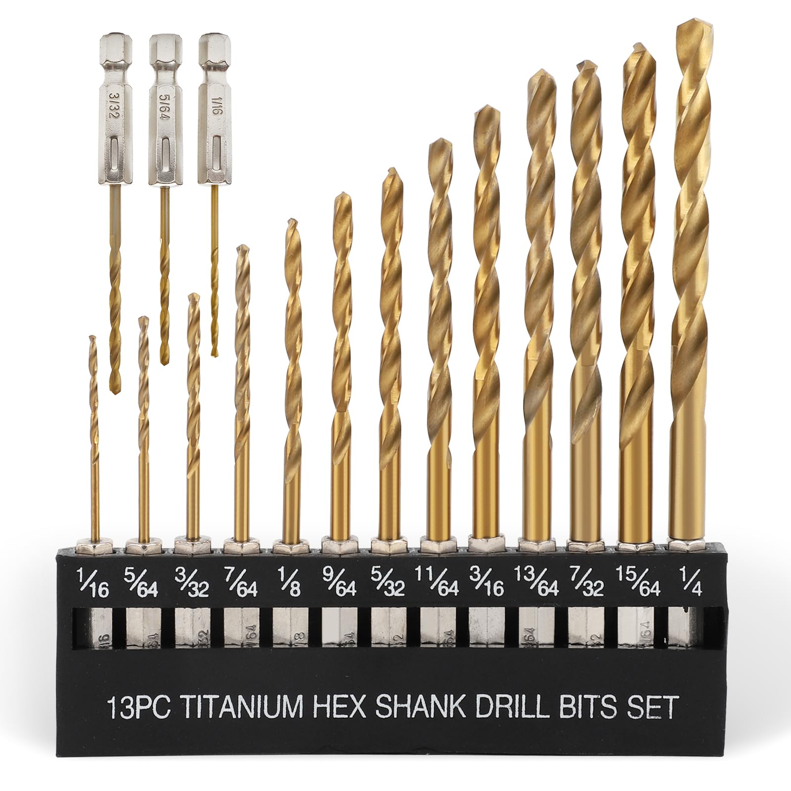 Photo 1 of **INCOMPLETE** COMOWARE Titanium Twist Drill Bit Set - Hex Shank High Speed Steel for Wood Plastic Aluminum Alloy, Quick Change, 1/16"-1/4"