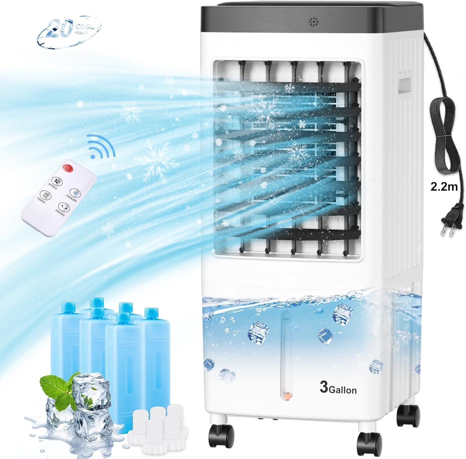Photo 1 of (used) Evaporative Air Cooler, Swamp Cooler with 3 Gal Water Tank, 20H Cooling Time Swamp Cooler Air Conditioner, 80°oscillation 