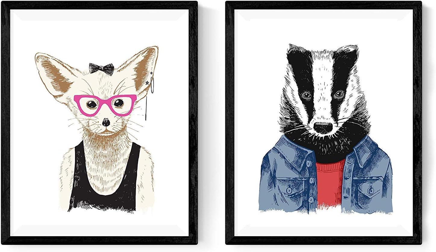 Nacnic Set of Two Sheets Animals Illustrated. Pack of Two Poster for framing with Illustrations of Animals. Gift for Friends of Animals. Paper 250 Grams High Quality Pack 1