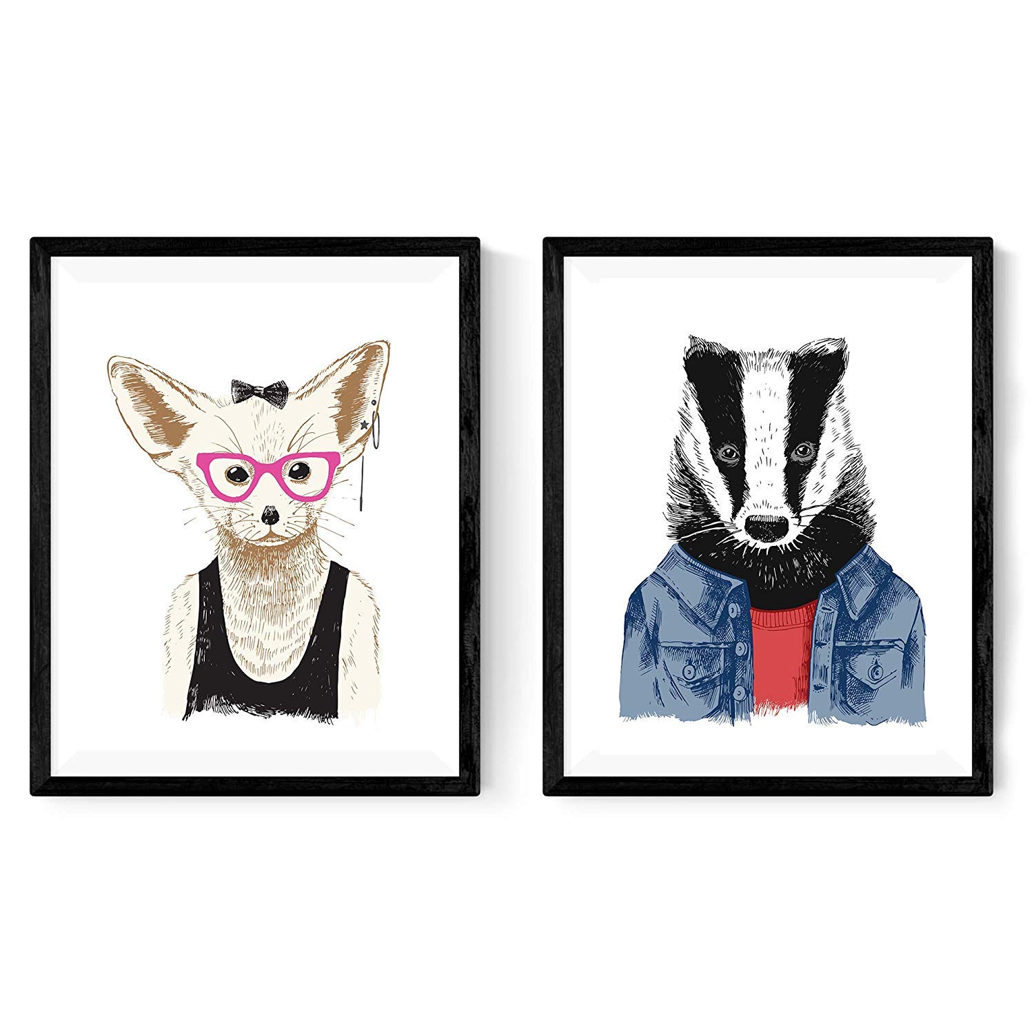 Nacnic Set of Two Sheets Animals Illustrated. Pack of Two Poster for framing with Illustrations of Animals. Gift for Friends of Animals. Paper 250 Grams High Quality Pack 1