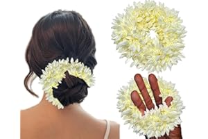 PALMATE Artificial Jasmine Scented Gajra Hair Accessories for Women, White Flower Hair Bun Decoration, 3 Pieces