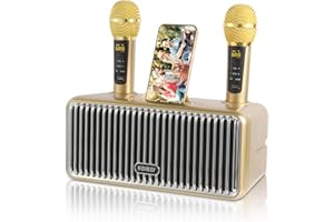 DLARA Karaoke Machine for Adults and Kids,Bluetooth Karaoke Speaker with 2 Wireless Microphone,Party Speakers with Phone Holder,HD Sound PA System Support TWS,TFcard,AUX in,for Party/Meeting