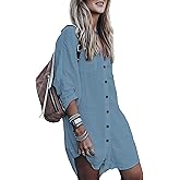Women’s Swimsuit Cover up,Silky Button Down Shirt Midi Dress Kimono,Summer Bathing Suit Beach Coverups for Women (CP-Aline)