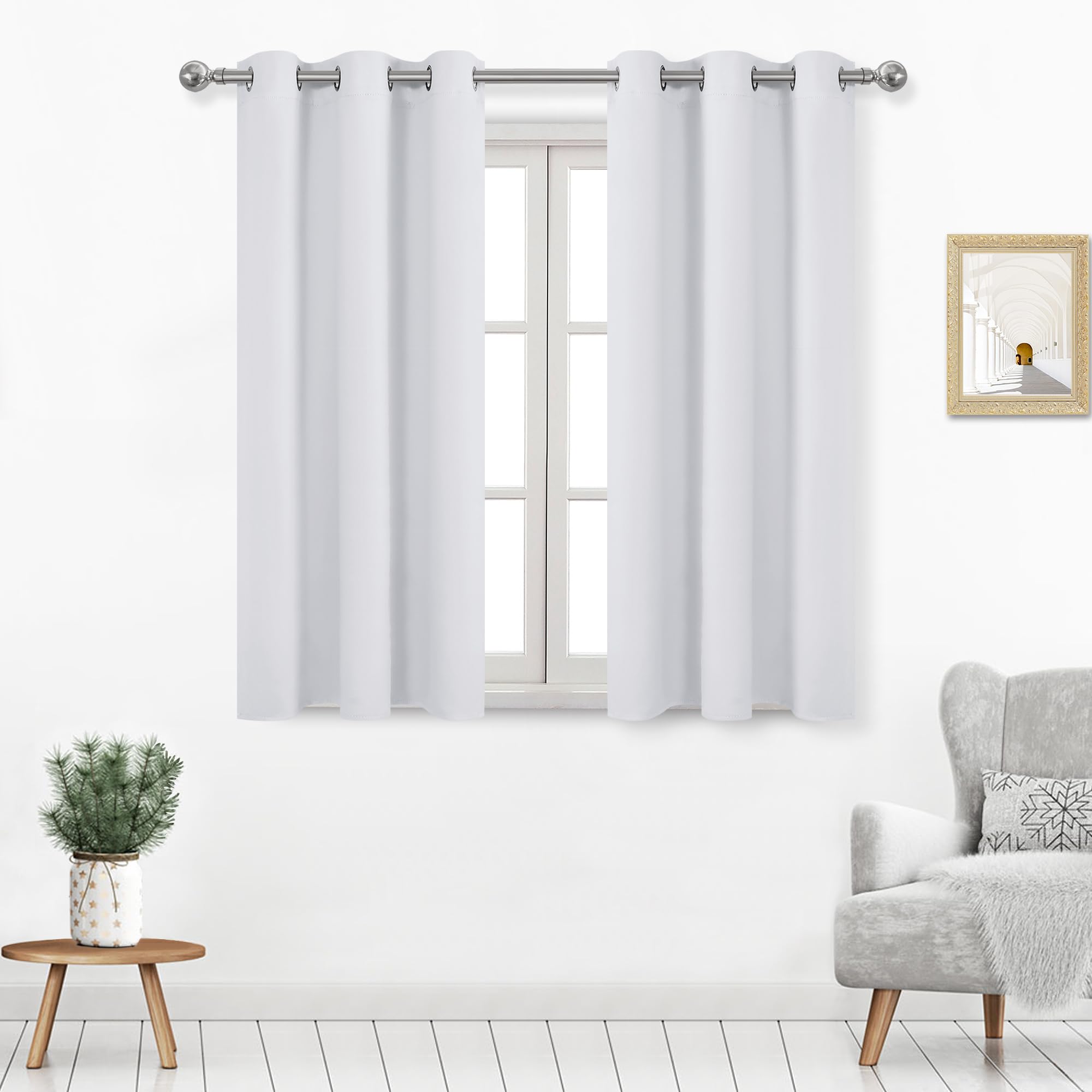 DWCN Greyish White Curtains - 54 Inch Long, Thermal Room Darkening Curtains for Living Room, Solid Grommet Drapes - 42W x 54L Inch