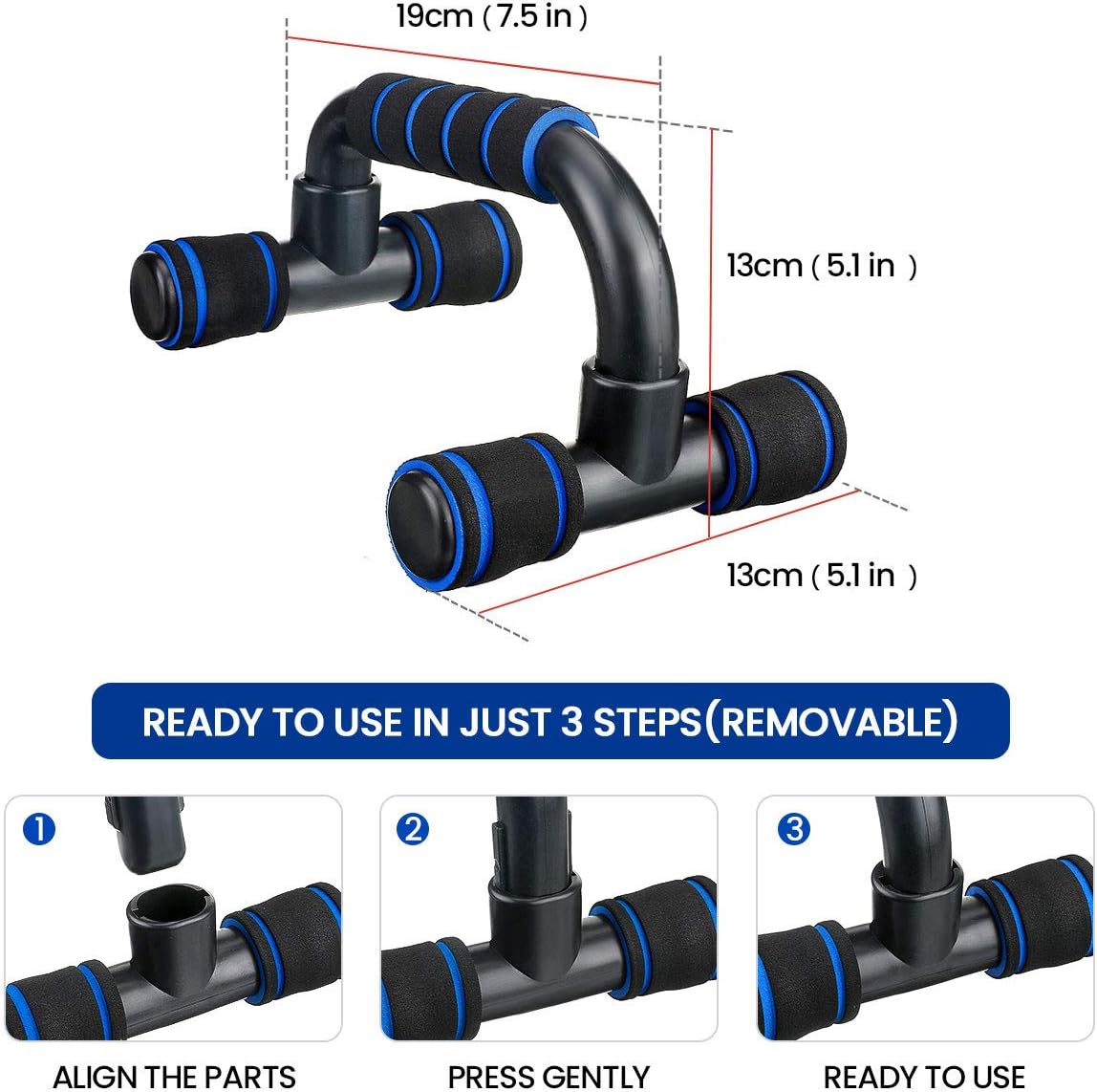 SGODDE Push Up Bars Pushup Handle with Cushioned Foam Grip and Non-Slip Sturdy Structure Portable Push Up Handles for Floor Home Workout Stands for Men Women Strength Training Dark Blue : Sports & Outdoors