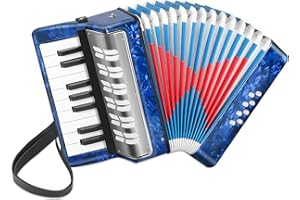 Lotkey 17 Key Piano Accordion, 8 Bass Kids Accordion, Celluloid Body, Metal Cover Accordions Louder Clearer Timbre Than Plastic, Lightweight Design for Children, Beginners to Practice (Sapphire Blue)