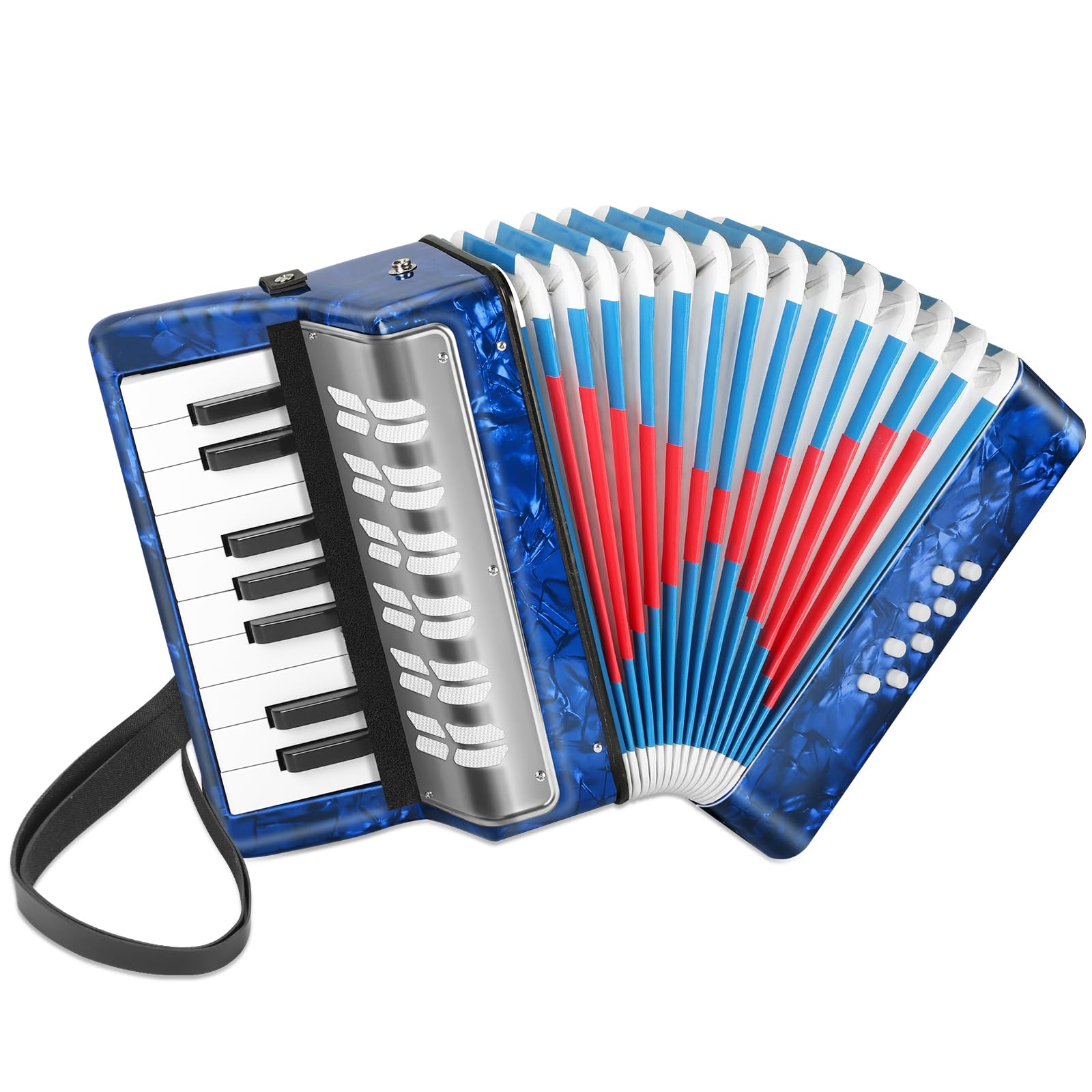 Photo 1 of Lotkey 17 Key Piano Accordion, 8 Bass Kids Accordion, Celluloid Body, Metal Cover Accordions Louder Clearer Timbre Than Plastic, Lightweight Design for Children, Beginners to Practice (Sapphire Blue)