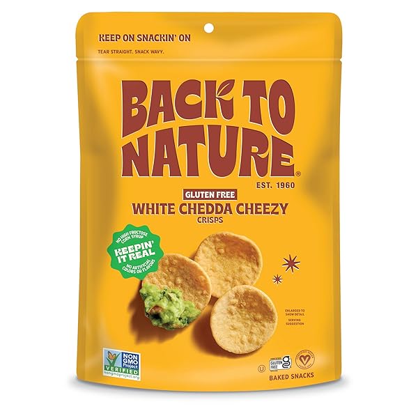BACK TO NATURE GLUTEN FREE CRACKERS, WHITE CHEDDA CHEEZY CRISPS – VEGAN, NON-GMO, CRACKERS FOR DIPPING – SERIOUSLY TASTY SNACKS, 3.2 OUNCE​