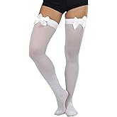 ToBeInStyle Women's Opaque Satin Bow Accent Thigh Highs