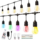 EIKOSON 26FT Outdoor String Lights, Outdoor Lights for Patio,with 12+2 LED RGBW Color Change,3000K Bright White Waterproof Bulbs, Dimmer & Remote, Customized 12 Colors & 4 Modes, for Backyard Decor