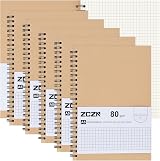 ZCZN A5 6 Pack Squared Notebook 5mm Graph Grid 120 Pages 80gsm Spiral