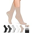 5 Pairs Pilates Grip Socks Yoga Socks with Grips for Women, Non-Slip Athletic Socks for Ballet, Dance, Workout, Hospital