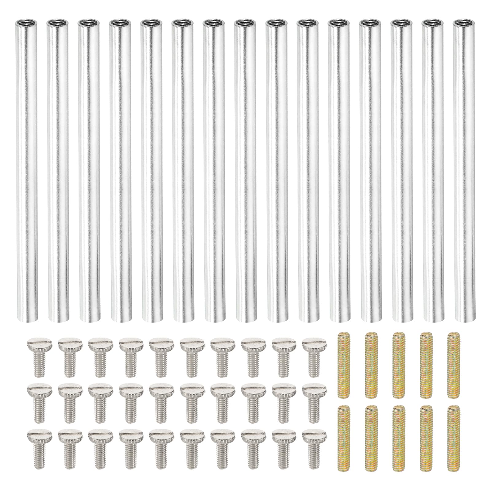 PATIKIL 75mm (3") Round Coupling Nuts Kit, M4 Threaded Connector Bar Hardware with Fully Thread Rod Slotted Screw for Lamp Model Furniture DIY Repair Part