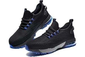 SPIEZ Composite Toe Safety Shoes - Air Cushion Non Slip Work Shoes, Slip On Lightweight Breathable Industrial Fashionable Sneakers for Men Women Black/Blue Black/Green US5-12