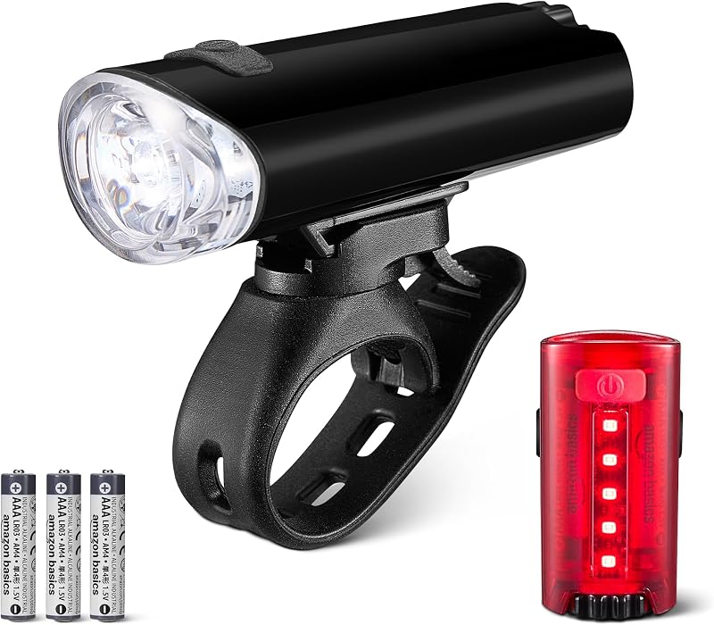 Set d'Éclairage Vélo LED avec Phare 100 Lumens et Feu Arrière 10 Lumens - Lampes de Vélo Étanches à 3 Modes avec Supports - Piles Incluses - Noir et Rouge