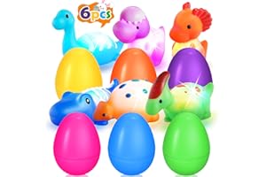 VIBOYLAR 6 Packs Colorful Easter Eggs with Light Up Dinosaur Bath Toys - Easter Gifts for Baby Boys Toddlers Kids - Easter Theme Party Favor, Easter Basket Stuffers Gifts, Easter Decor Decorations
