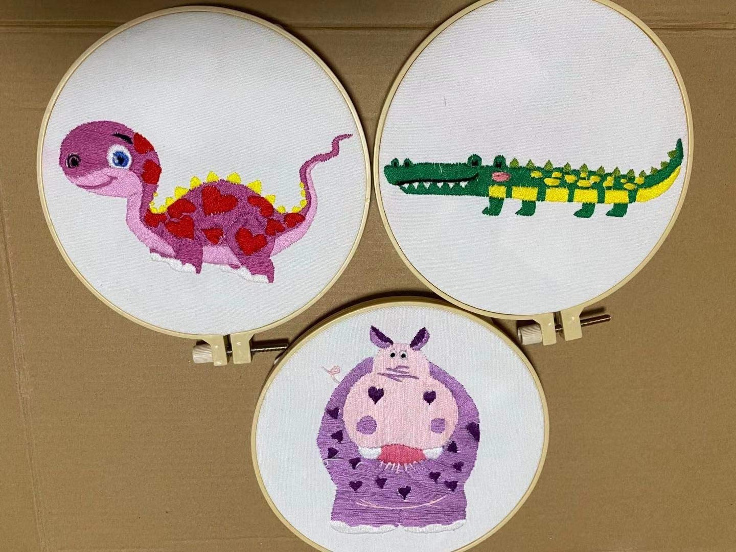 Hand Embroidery kit, Hippo, Crocodile, Dinosaur, Cotton Stamped Hand Embroidery Kits, pre-Printed Easy Long Stitch Kits