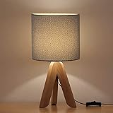 HAITRAL Small Bedside Table Lamp - Wooden Tripod Nightstand Lamp for Bedroom, Living Room, Office, Farmhouse, Home with…