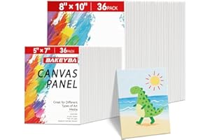 BAKEYBA Small Canvas for Painting 72 Pack 5x7, 8x10 Inch, 36 of Each, Canvas Boards for Kids,100% Cotton Primed Non Toxic for Acrylic Watercolor Paint