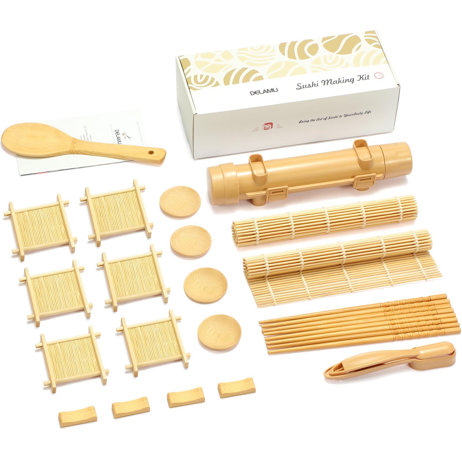 Photo 1 of Delamu Sushi Making Kit,Complete 25 Piece Sushi Set for Beginners/Pros with Rice Bazooka,Sushi Mats,Sushi plate and Dipping Plate