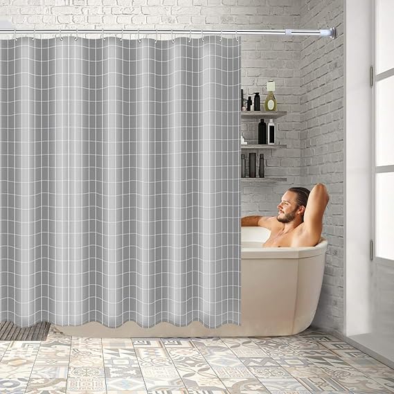 OOTO Shower Curtain Thickened Polyester Fabric Lattice, 180 x 180 Grey