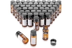Njvial 50Pcs 10ml(1/3oz) Small Amber Glass Vials with Lids, Scale and Write-on Spot, Lab Sample Vials Empty Refillable Travel