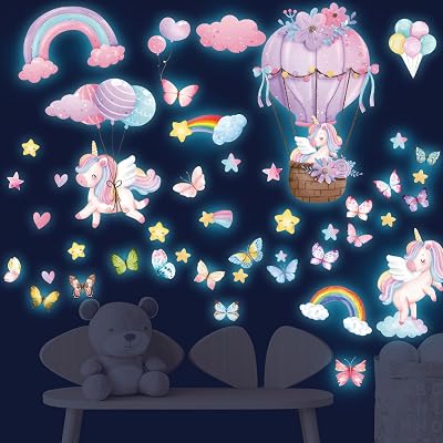 Tarklanda Glow in the Dark Unicorn Wall Stickers Blue Nursery Girls Bedroom