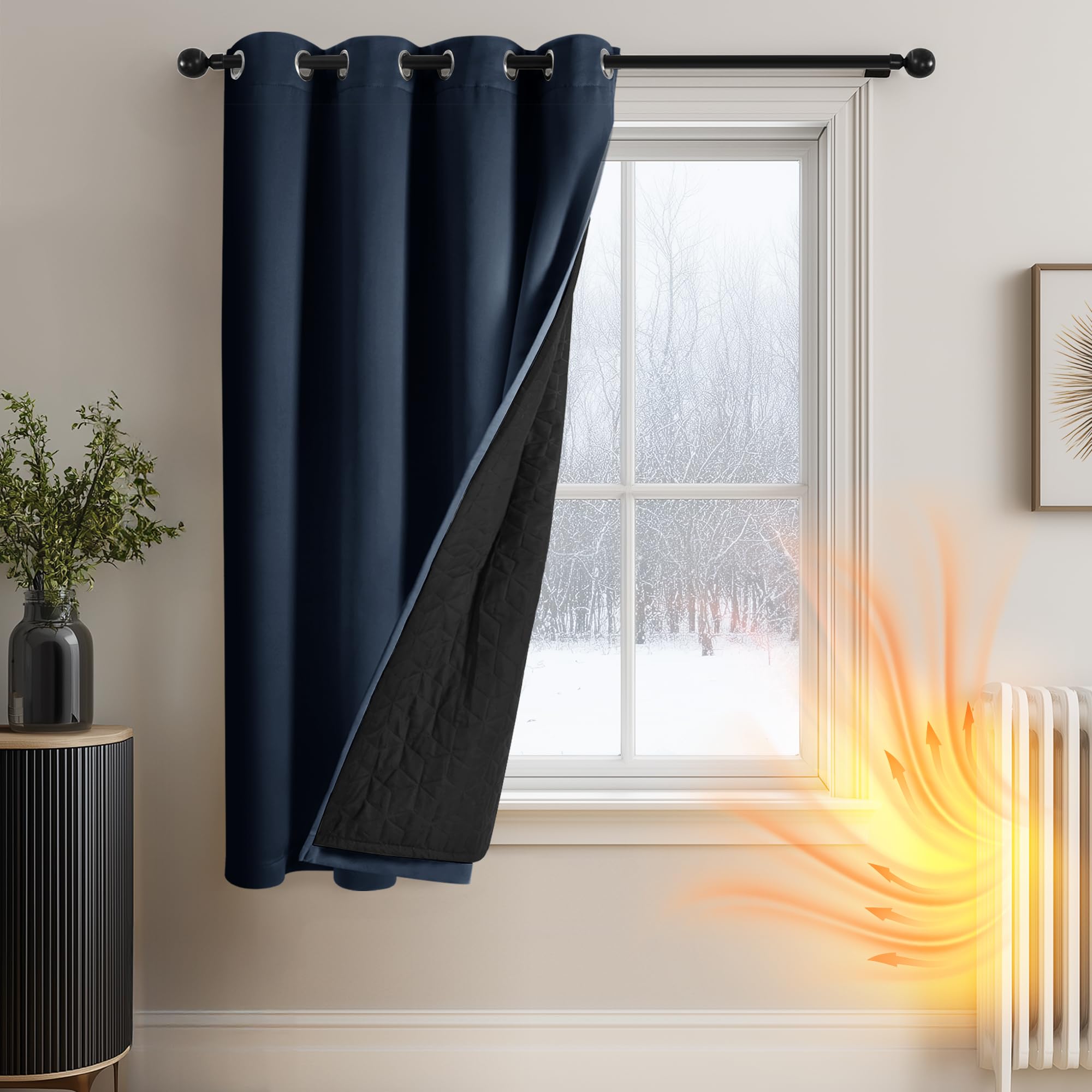 Deconovo Windproof Door Curtain with Thick Microfiber Quilted Lining, Home Decorative Blackout Curtain for Bedroom, Eyelet Thermal Curtain for Living Room, 52 x 63 Inch, Navy Blue, 1 Panel — image 1