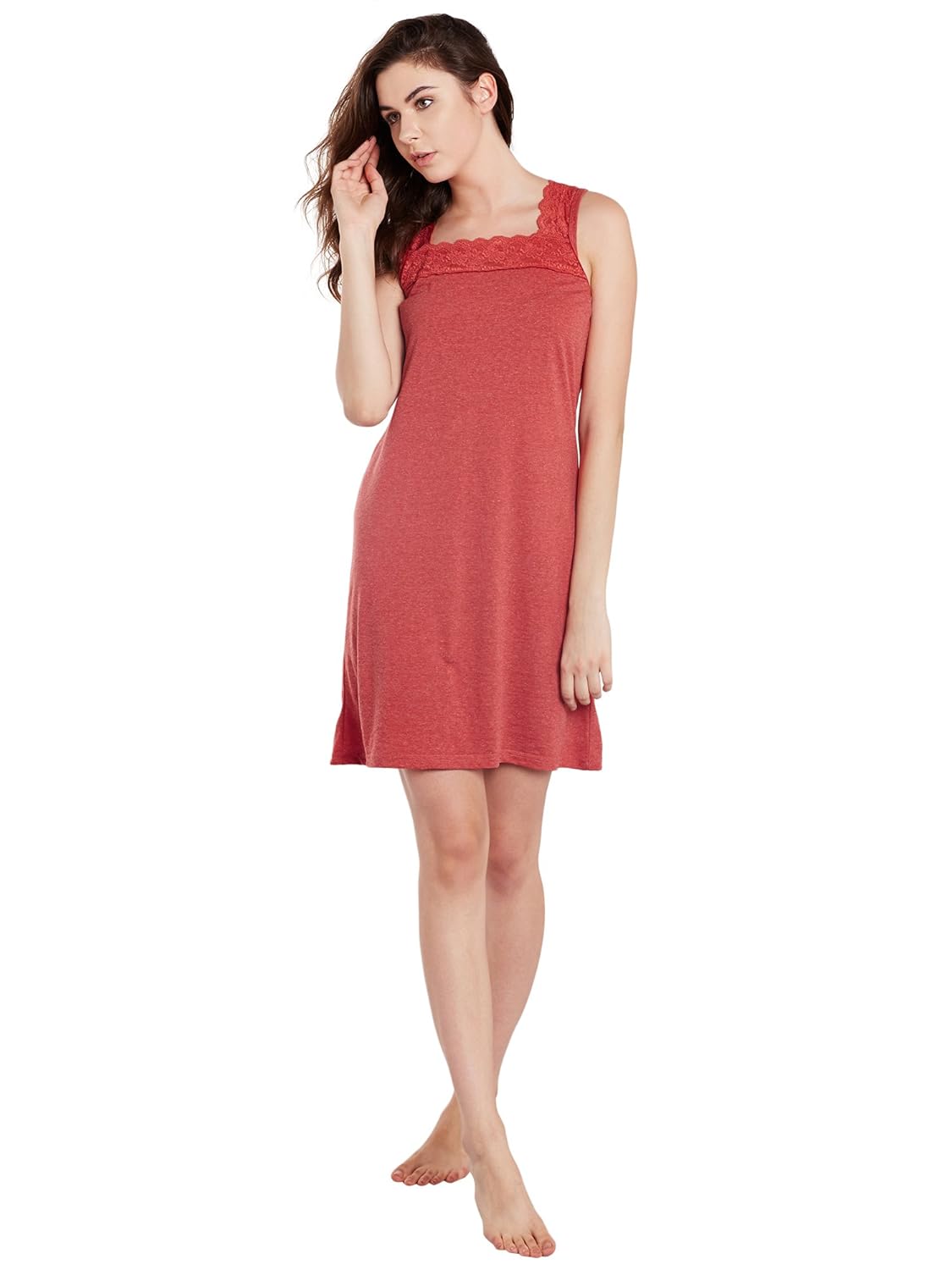 claura red milanch cotton short nighty or nightdress