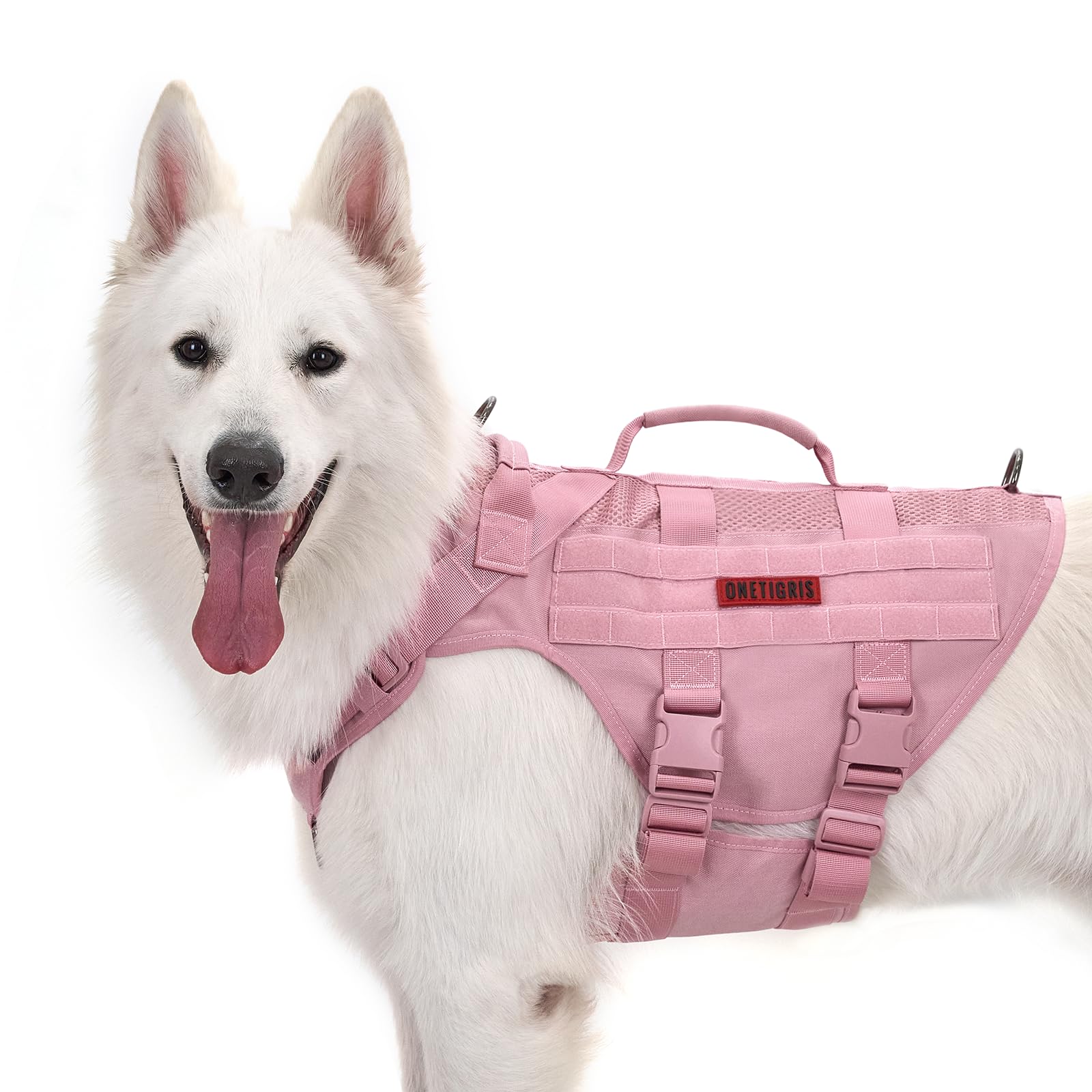 Photo 1 of OneTigris Tactical Dog Harness for Small Dogs, No Pull Small Dog Vest Harness with Handles Breathable Military Dogs Molle Vests, Walking Hiking Training (Pink, X-Large)