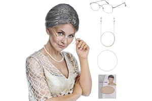 MUPUL Old Lady Wig And Glasses Grey Wig Short Cosplay Grandma Wig Costume For Women