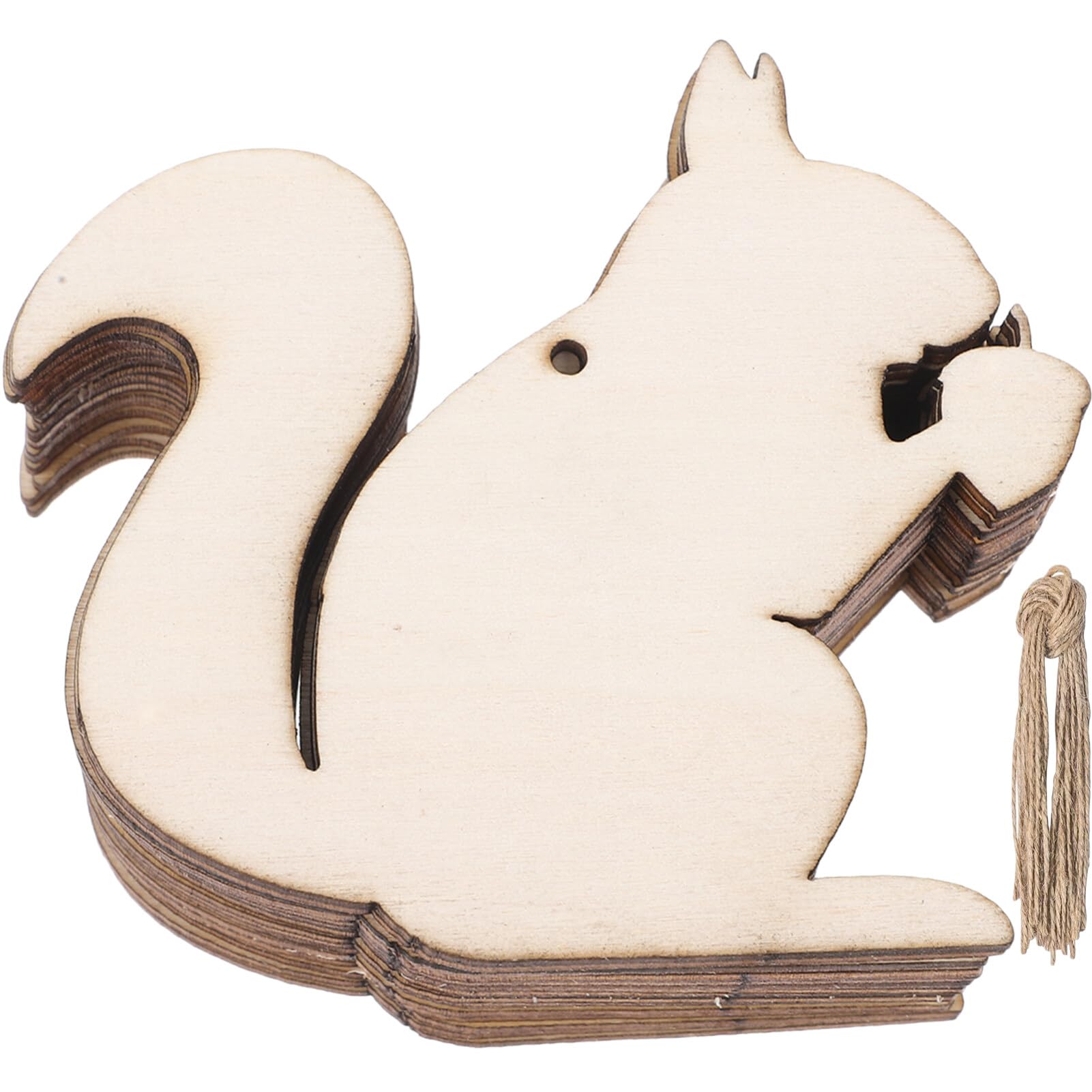 EXCEART 20 Pcs Unfinished Wood Squirrel Cutouts Blank Squirrel Shape Pieces Wooden Animal Slices Hanging Ornament for Thanksgiving Fall Party DIY Crafts Decor, 10.50X8.80X0.20CM, Beige