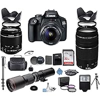 Canon EOS 4000D DSLR Camera with 18-55mm is II Lens Bundle + Canon EF 75-300mm f/4-5.6 III Lens and 500mm Preset Lens…