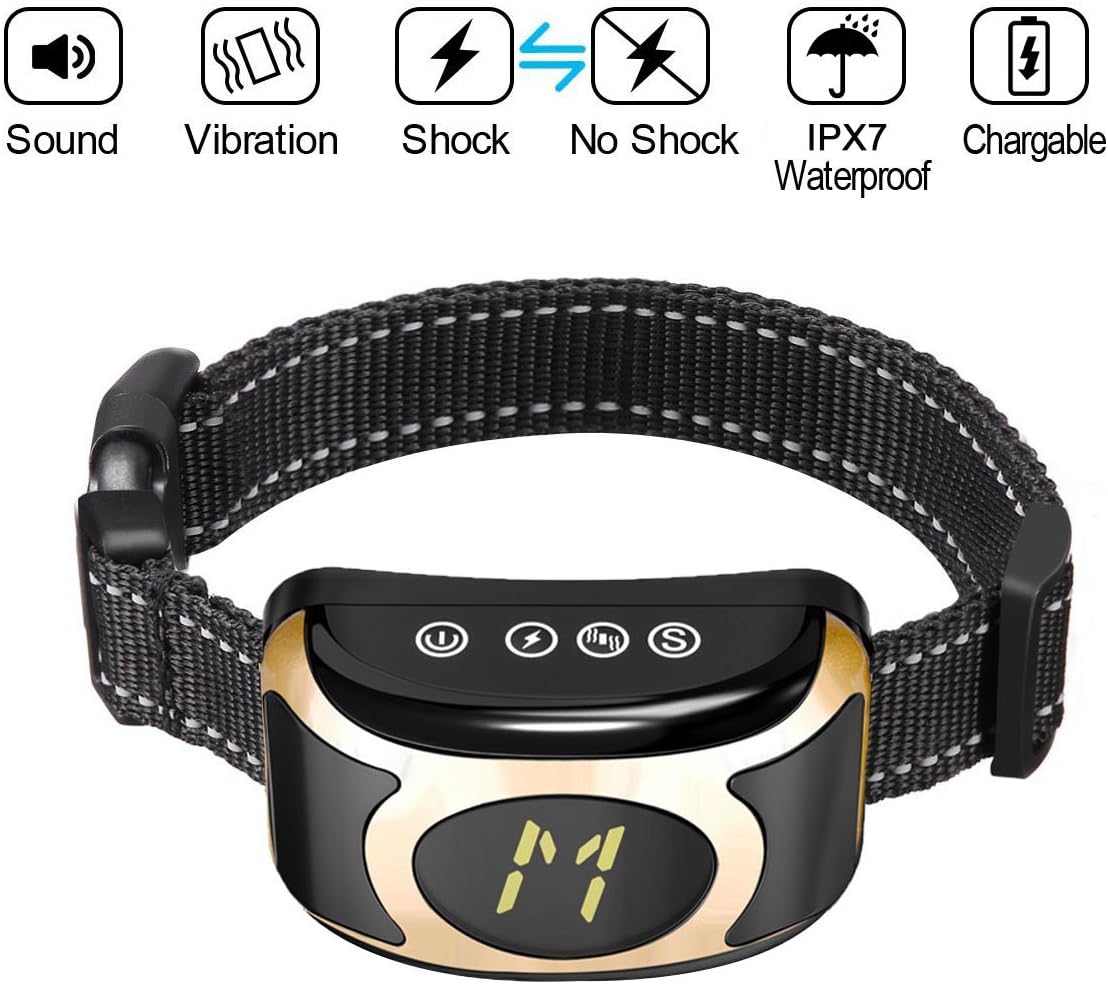 Petyeah Bark Collar,Adjustable H/M/L Sensitivity & Intensity Levels,Rechargeable & Waterproof,Dog Bark Collar with Beep Vibration/Shock Modes,No Barking Collar for Small Medium Large Dog,10-100lbs