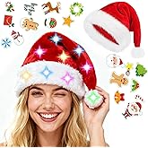 HAOSJINY Light up Santa Hat, Led Christmas Hat With 20 Diy Holiday Stickers, Santa Hats Adult With Colorful Led Strip Light, For Xmas New Year Christmas Party（Upgraded Red Adult）