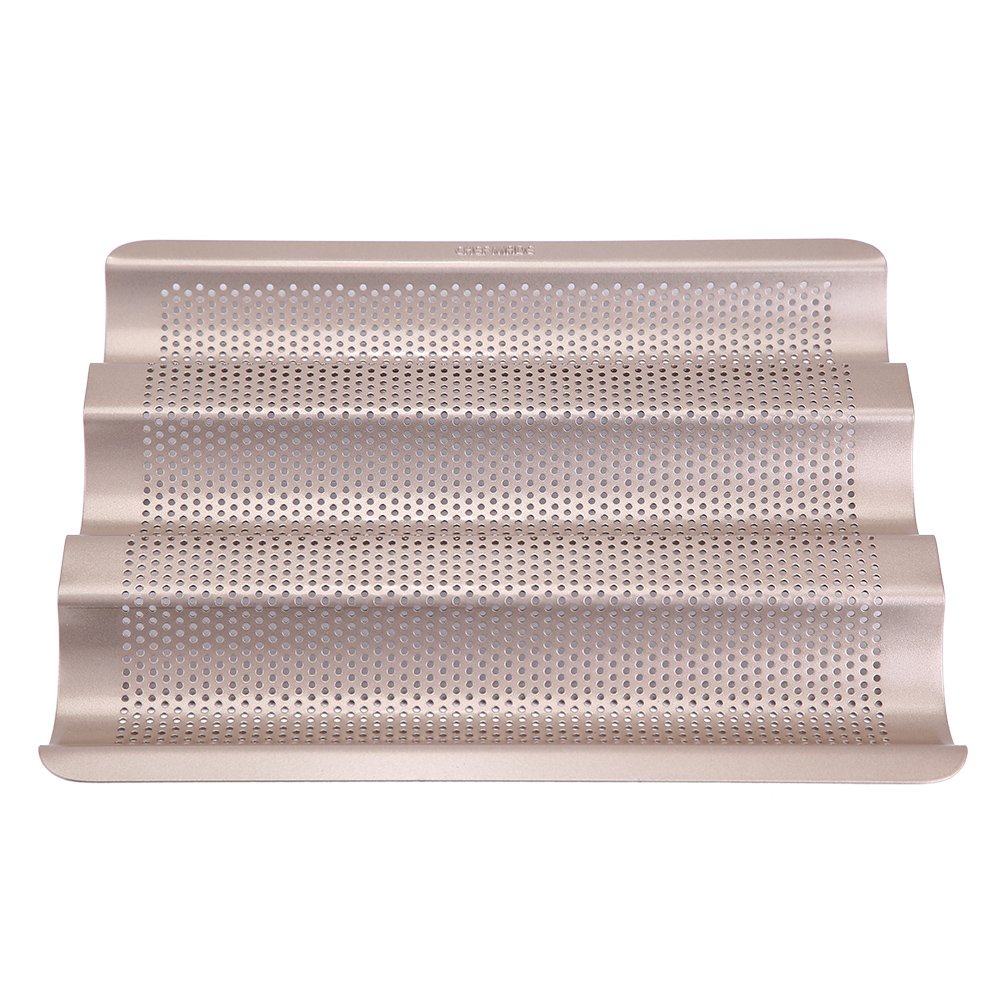 Atyhao 3-Slot Non-Stick Baking Tray, Golden French Bread pan Frame Rack loaf Shape Bread Baking Tools Carbon Steel