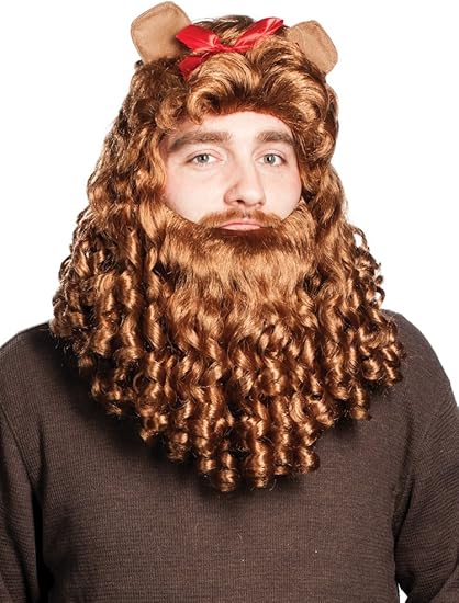 Amazon 耳で臆病ウィッグ オズビアードカーリー勇気ムービー新のブラウンライオンウィザード メンズ 通販